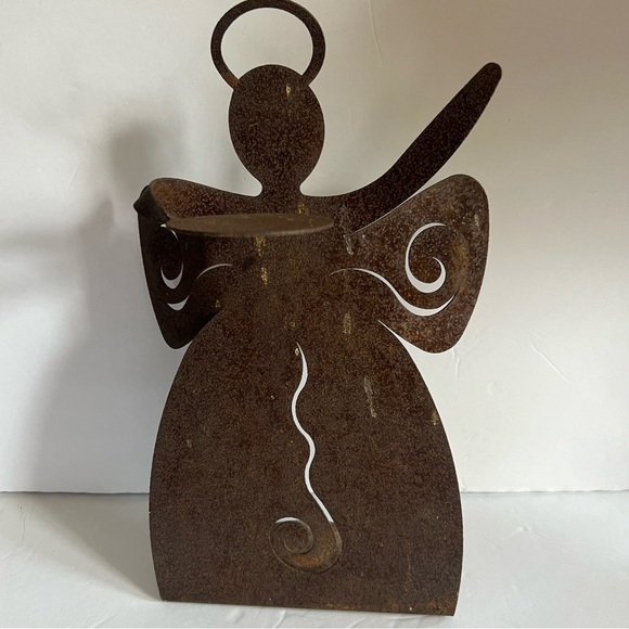 Rustic Metal Angel 12” Candle Holder Christmas Decor - Picture 3 of 13